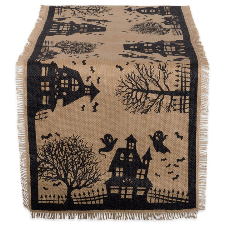 108" Brown and Black Haunted House Table Runner