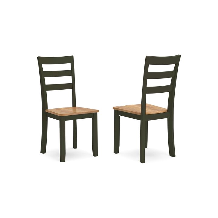 Gasy Dining Side Chair Set of 2, Dark Green Solid Wood, Contoured Seat - Benzara