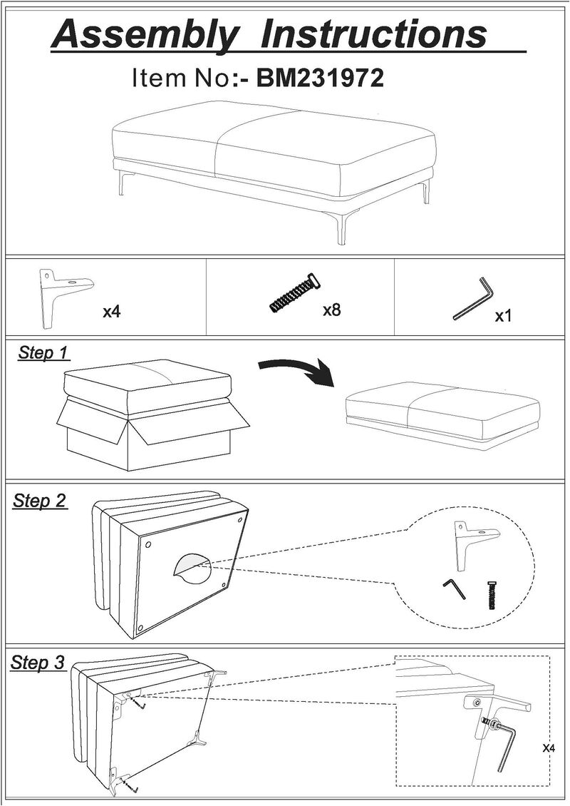 Leatherette Ottoman with Sleek Metal Feet, Gray - Benzara