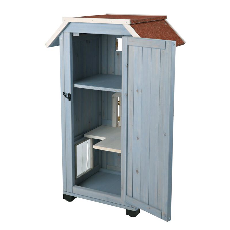 TRIXIE natura 3-Story Weatherproof Small Outdoor Cat House with 2 Entrances, Blue image number 5