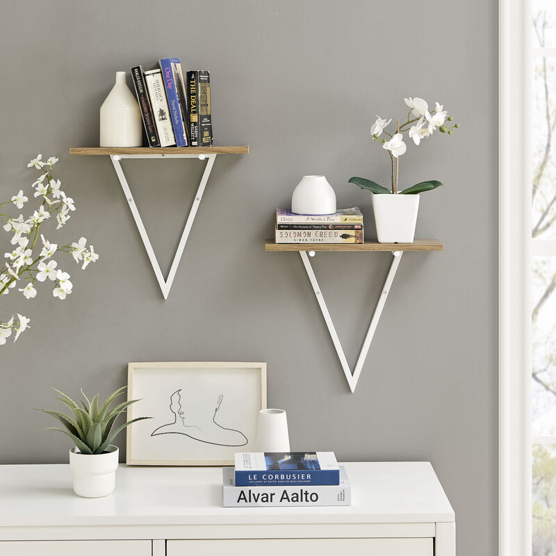 Contemporary Decorative Triangle Accent Metal Frame Wall Shelf - Reversible Configuration