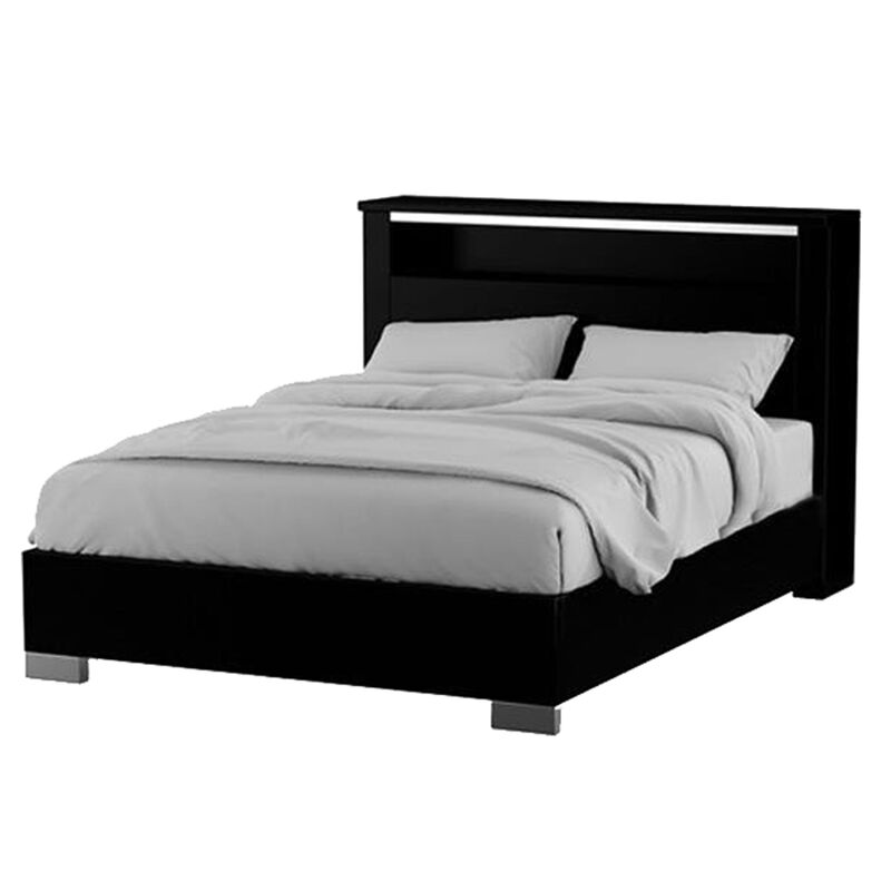 3pc King Bedroom Set, Black, Chrome Wood, 2 Nightstands image number 4