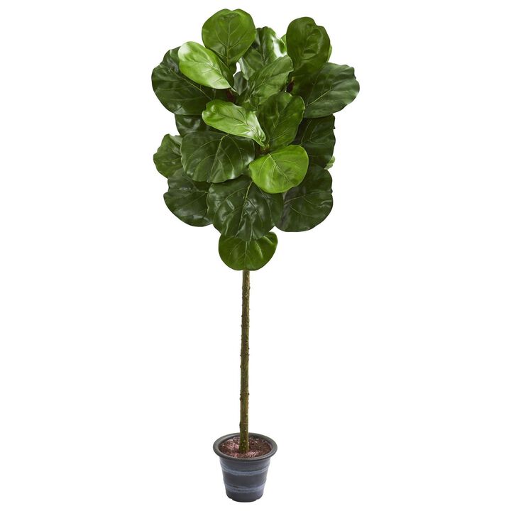 Nearly Natural 4-ft Fiddle Leaf Artificial Tree With Decorative Planter