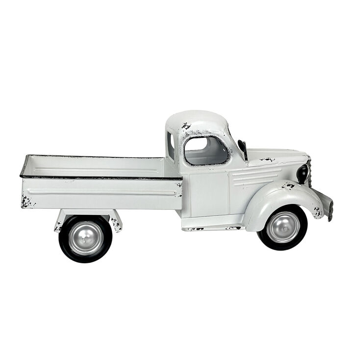 14" Weathered White Metal Truck Planter &ndash; Vintage Farmhouse Decor, No Drain Hole