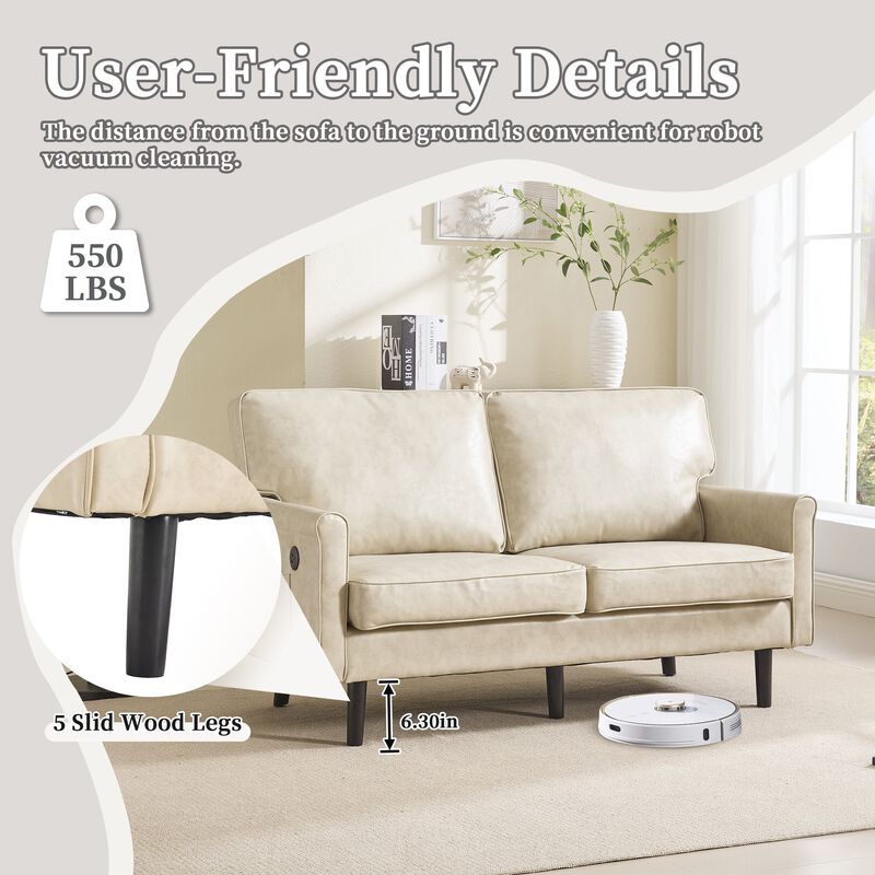 Mondawe PU Leather Loveseat, 2 Seater Small Sofa Couches with USB & Removable Pillow Cover
