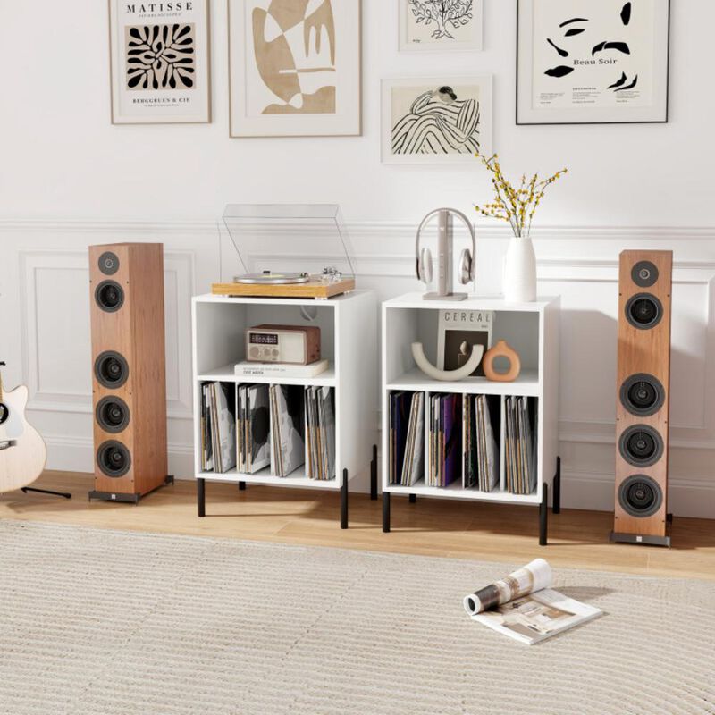 Hivvago Record Player Stand with Record Storage Shelf and Charging Station