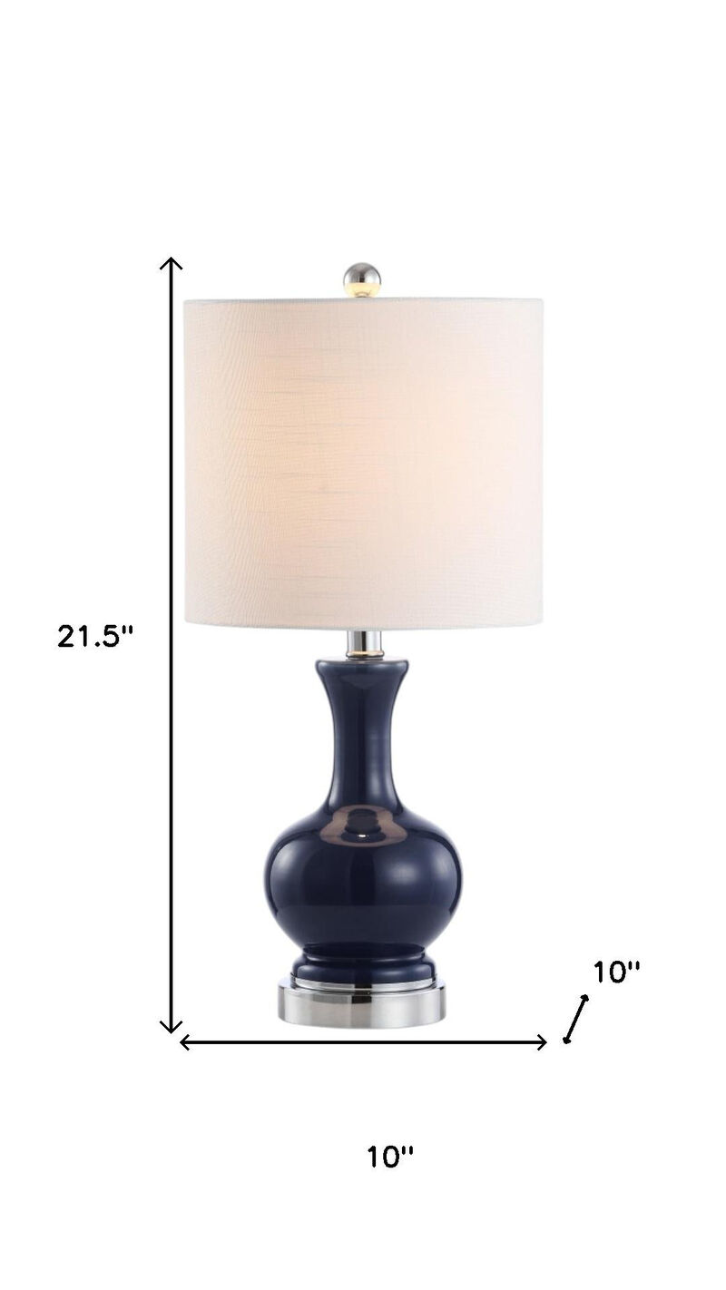 HomeRoots Set of Two 22" Navy Blue And Silver Gourd Bedside Lamps With Drum Shades image number 5