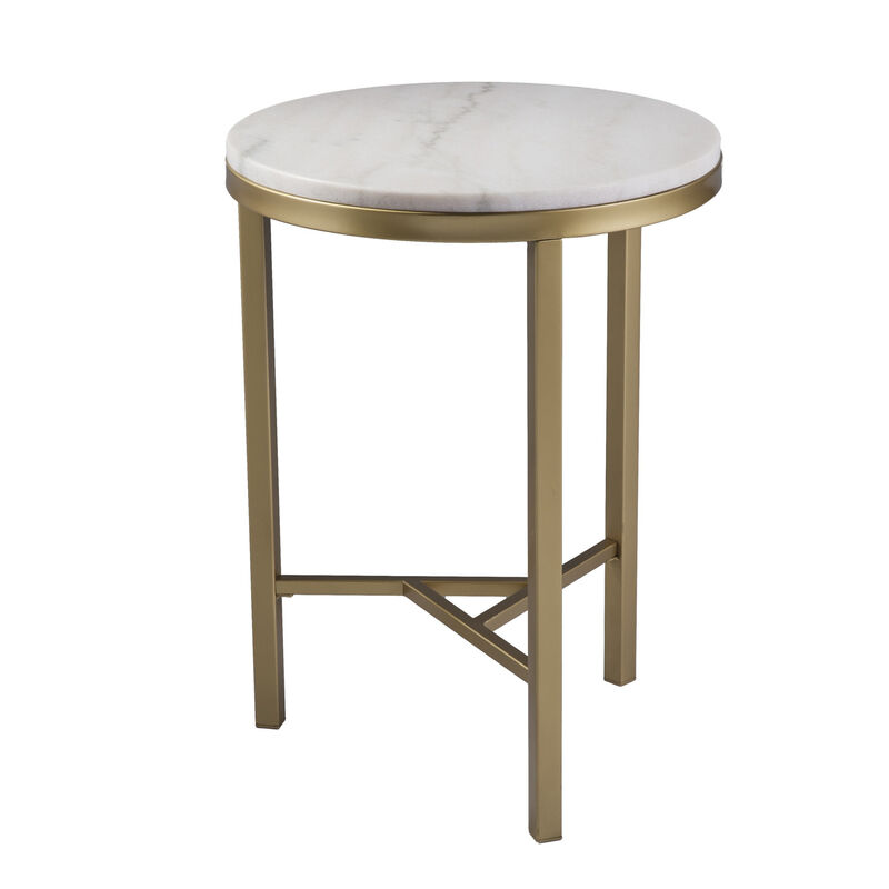Hivvago 24 Inch  Champagne Genuine Marble Look And Iron Rectangular End Table