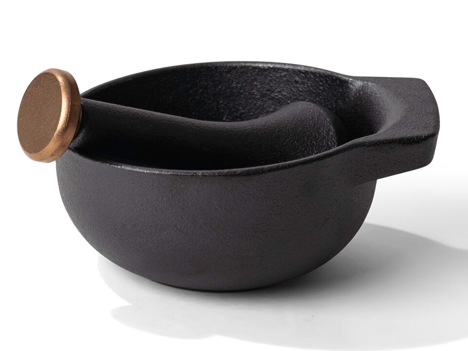 Alva Nori Enameled Cast Iron Mortar and Pestle Set 4" 2 C Easy to Clean Nonstick Manual Food Grinder, Non Toxic, Manual Crusher for Garlic, Nuts, Beans, Herbs, Spices, Small Kitchen Tools