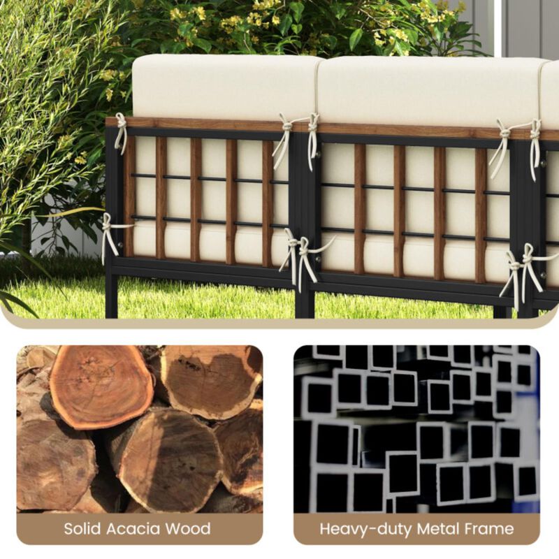 Hivvago 6 Pieces Acacia Wood Patio Furniture Set with Coffee Table and Ottomans