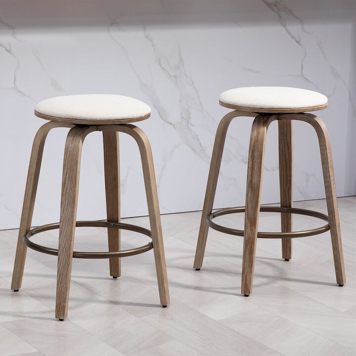 Glamour Home Set of 2 Beatus Beige Woven Fabric Counter Stool with Natural Wood Legs Set