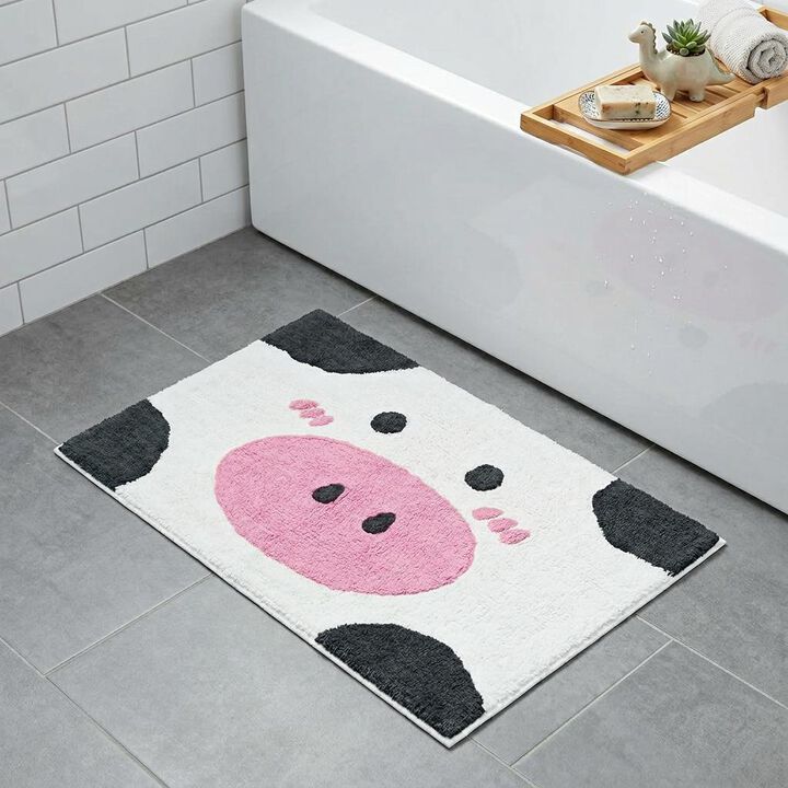 HomeRoots 32" White Black And Pink Cotton Cow Youthful Bath Rug