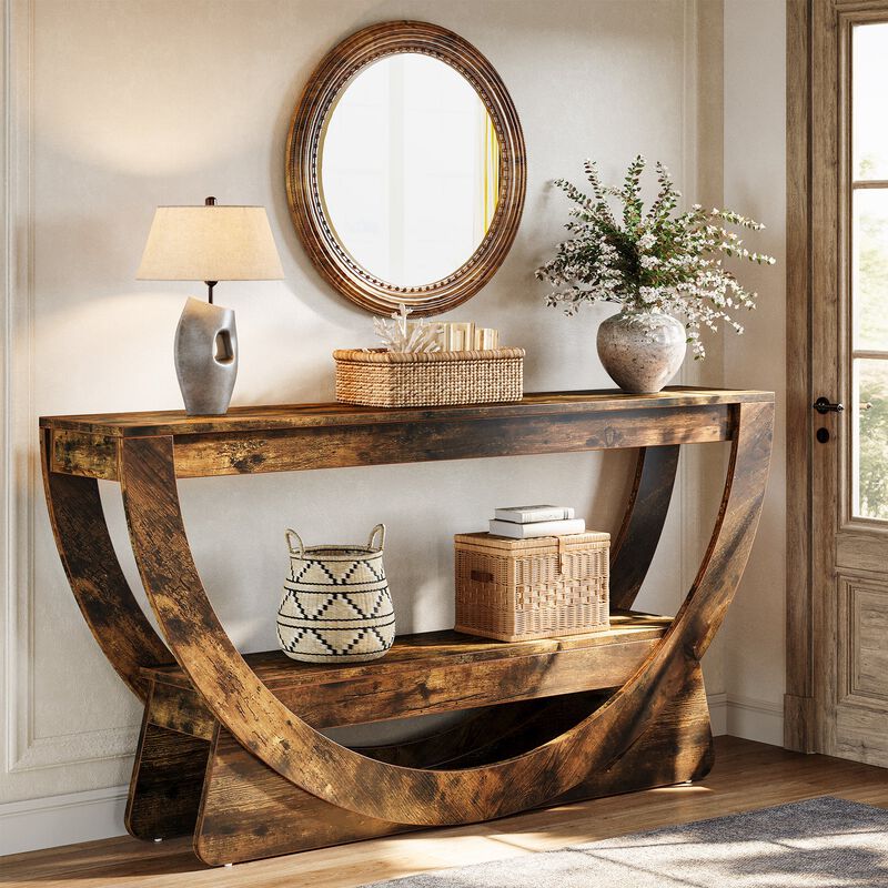 Entryway 2-Tier Console Table with Arched Frame & Storage Shelves &ndash; Dark Brown image number 1