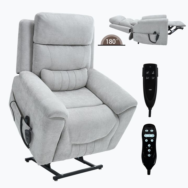 Chenille Dual Motor Infinite Position Up to 350 LBS Power Lift Recliner Chair with 8-Point Vibration Massage and Lumbar Heating