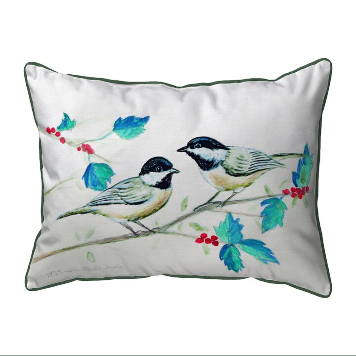 Betsy Drake  16 x 20 in. Christmas Chickadees Large Pillow