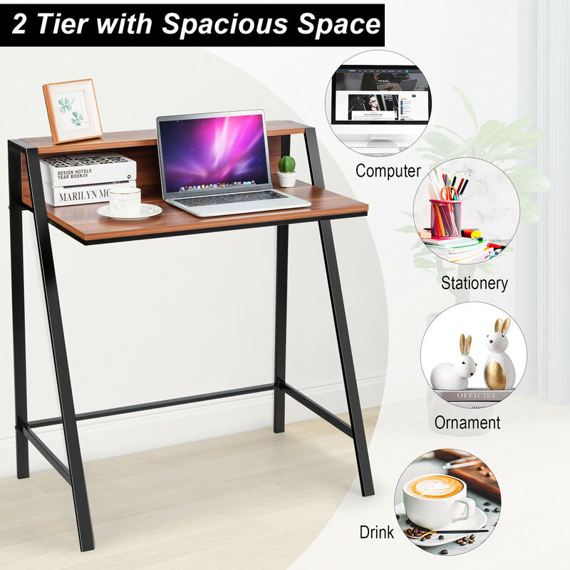 Costway 2 Tier Computer Desk PC Laptop Table Study Writing Home Office Workstation