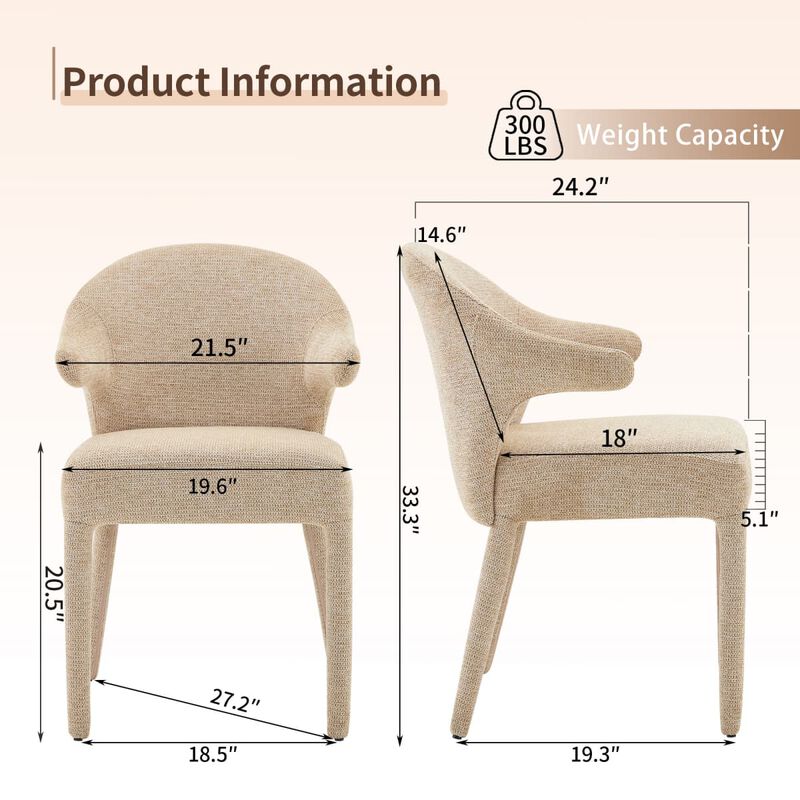 Set of 2 Boucle Dining Chairs Armchair Dining Chairs with Wraparound Back and Arms Square Dining Chairs with Metal Legs and Spring Seat image number 2