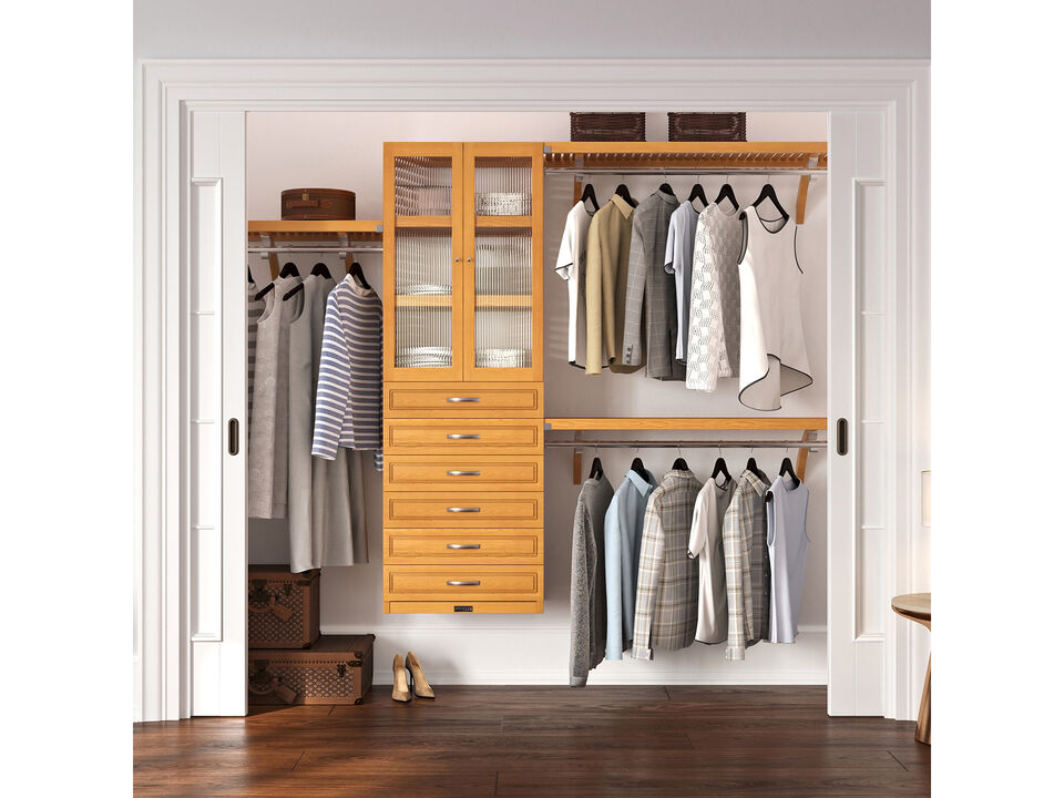 Solid Wood Reach-In Closet Organizer with 6  Drawers and Glass Doors