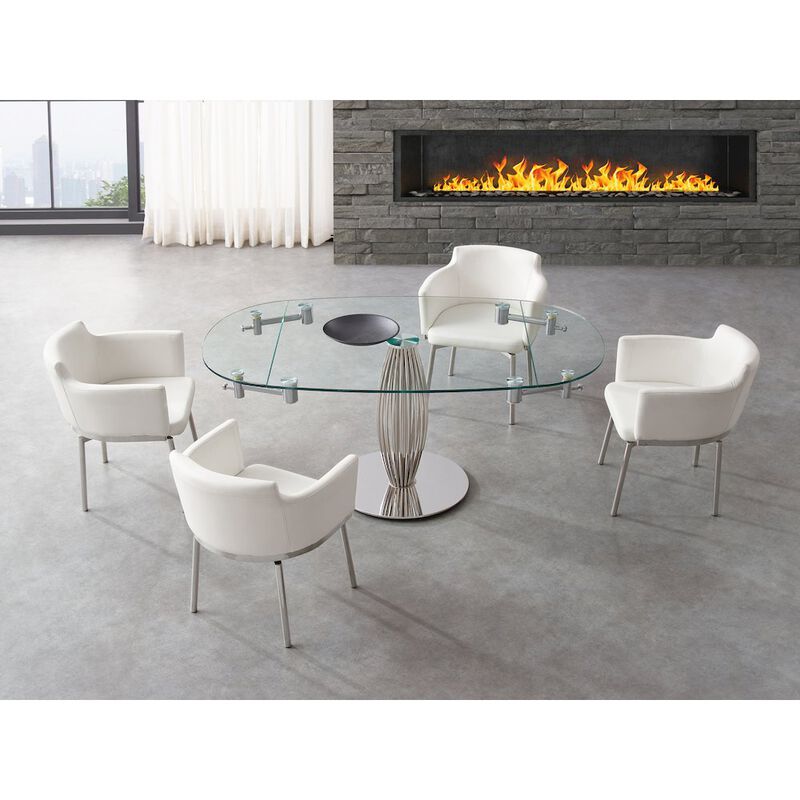 Casabianca Home Suzzie 180 Swivel Arm Dining Chair In White Pu Leather