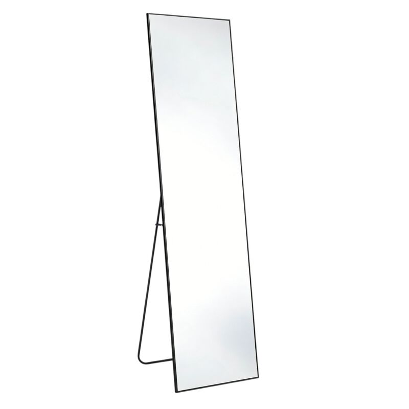 HomeRoots 67" Black Aluminum Freestanding And Wall Mounted Framed Full Length Mirror image number 0