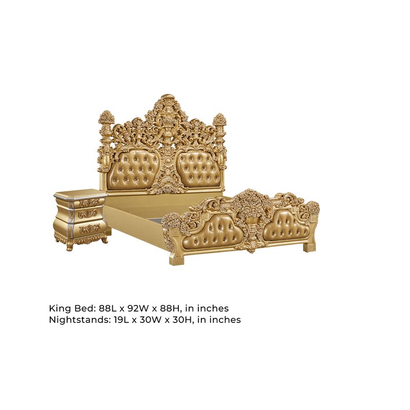 2pc King Bedroom Set, Upholstered Design, Gold, Nightstand image number 7