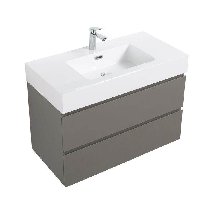 Alice 36" Gray Bathroom Vanity with Sink, Large Storage Wall Mounted Floating Bathroom Vanity for Modern Bathroom, One-Piece White Sink Basin without Drain and Faucet