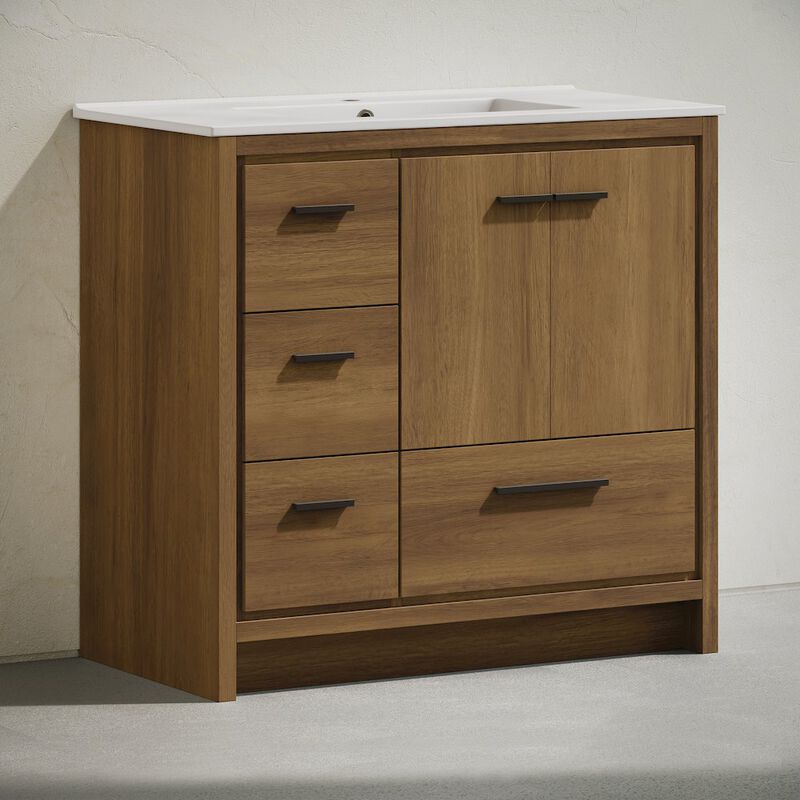 Virage 36" Freestanding Bathroom Vanity in Brown Oak with Sink Top image number 2