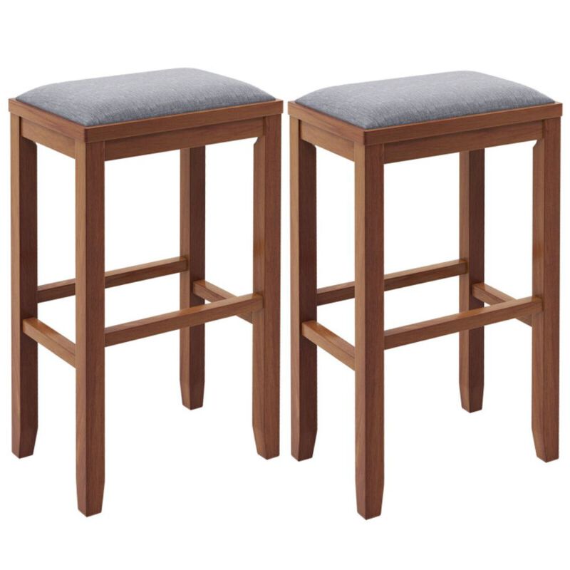 Hivago 2 Pieces 31 Inch Upholstered Bar Stool Set with Solid Rubber Wood Frame and Footrest image number 1