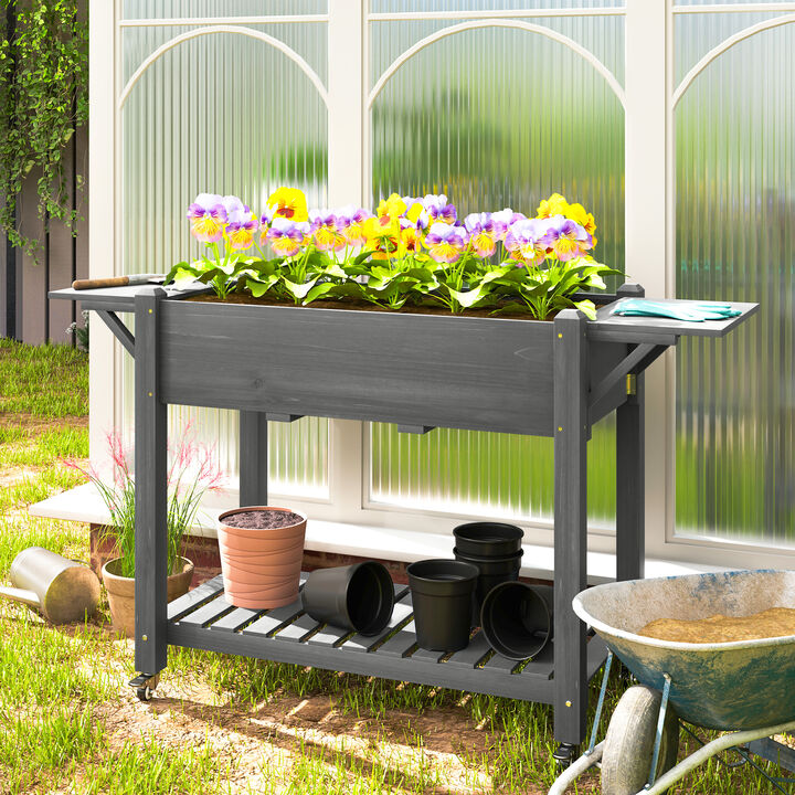 Hivvago Outdoor Raised Planter with Drainage and Wheels