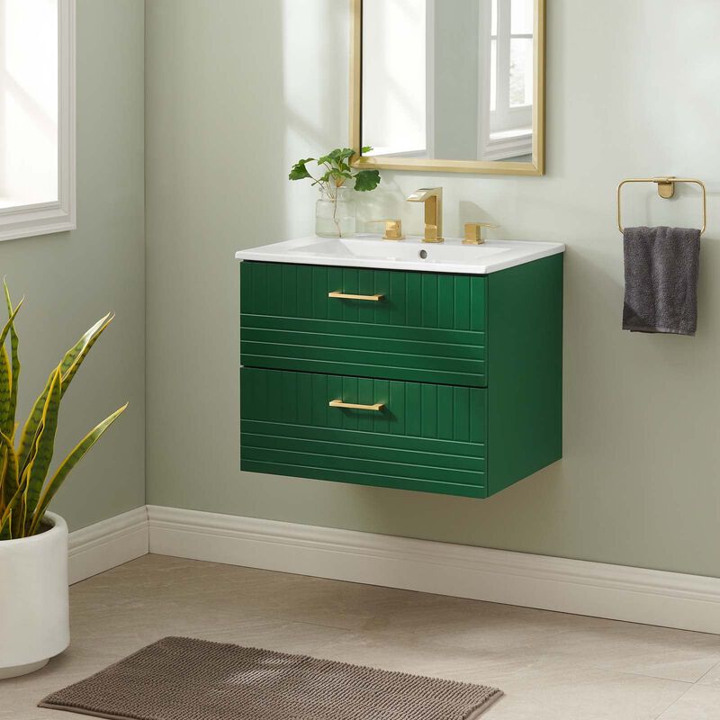 Modway Daybreak Bathroom Vanity, 24" with White Sink, Green image number 1