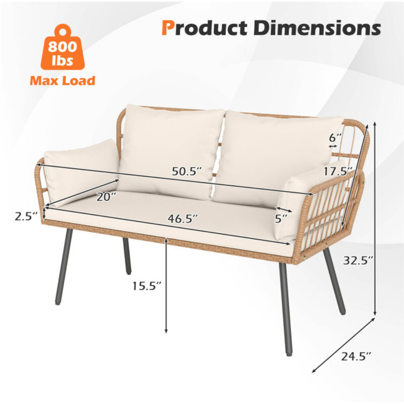 2 Seat Outdoor Rattan Chair with Cushions and Heavy Duty Metal Legs image number 2
