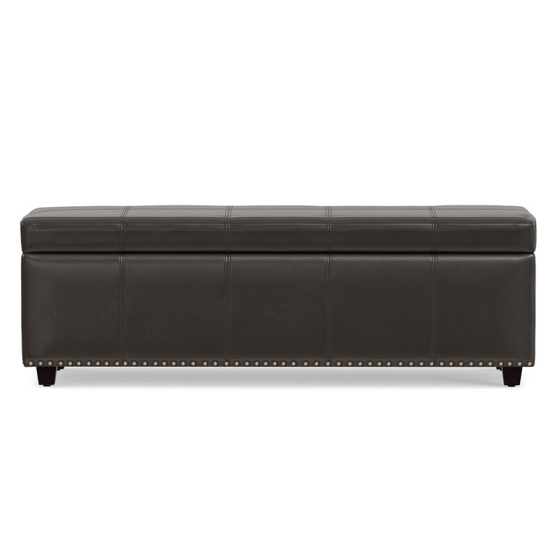 Kingsley 48 inch Wide Transitional Rectangle Large Storage Ottoman in Coffee Brown Vegan Faux Leather, Assembled image number 6