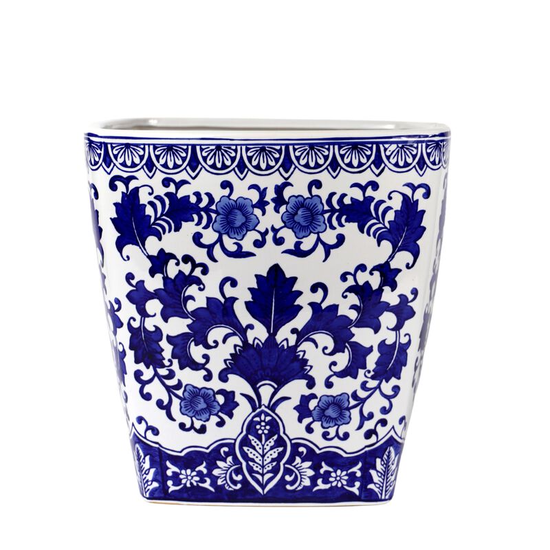 Euro Ceramica Blue and White 14" Camelia Ceramic Garden Planter - Large image number 0