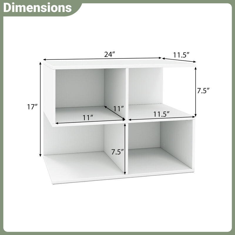 S-Shaped 3-Tier End Table with 4 Storage Cubes, Modern Side Table for Living Room-White image number 2
