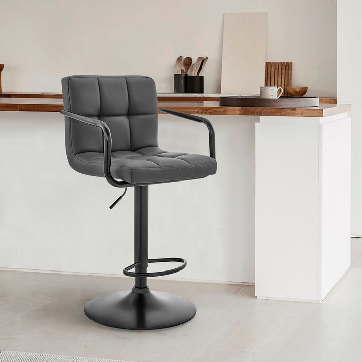 Laurant Adjustable Height Gray Faux Leather Swivel Stool
