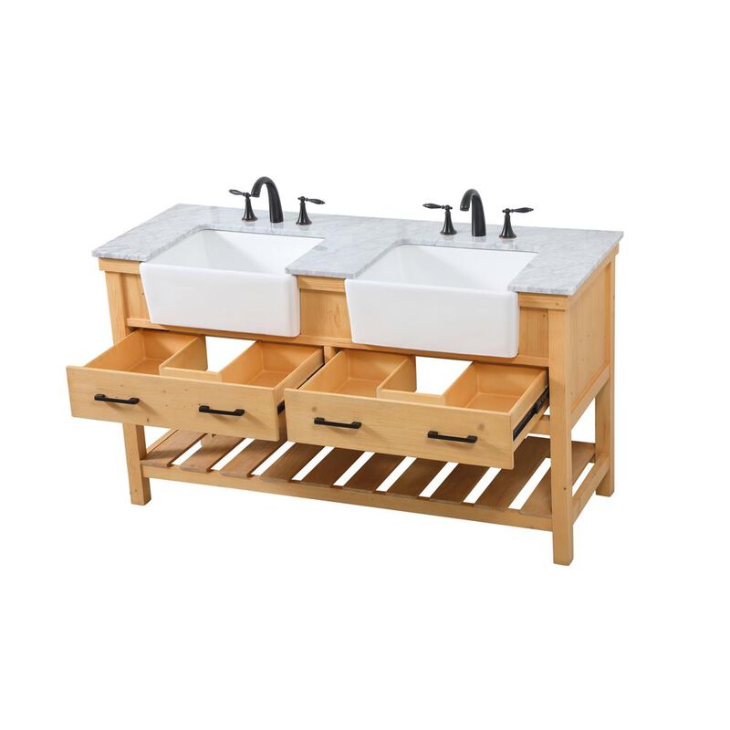 Elegant Kitchen and Bath 60 inch double bathroom vanity in natural wood