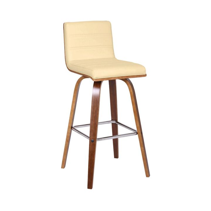 Hivvago 30 Inch Cream and Brown Fabric and Iron Low Back Bar Height Swivel Bar Chair