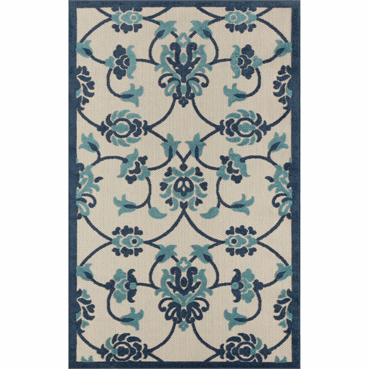 HomeRoots Floral Non Skid Indoor Outdoor Area Rug