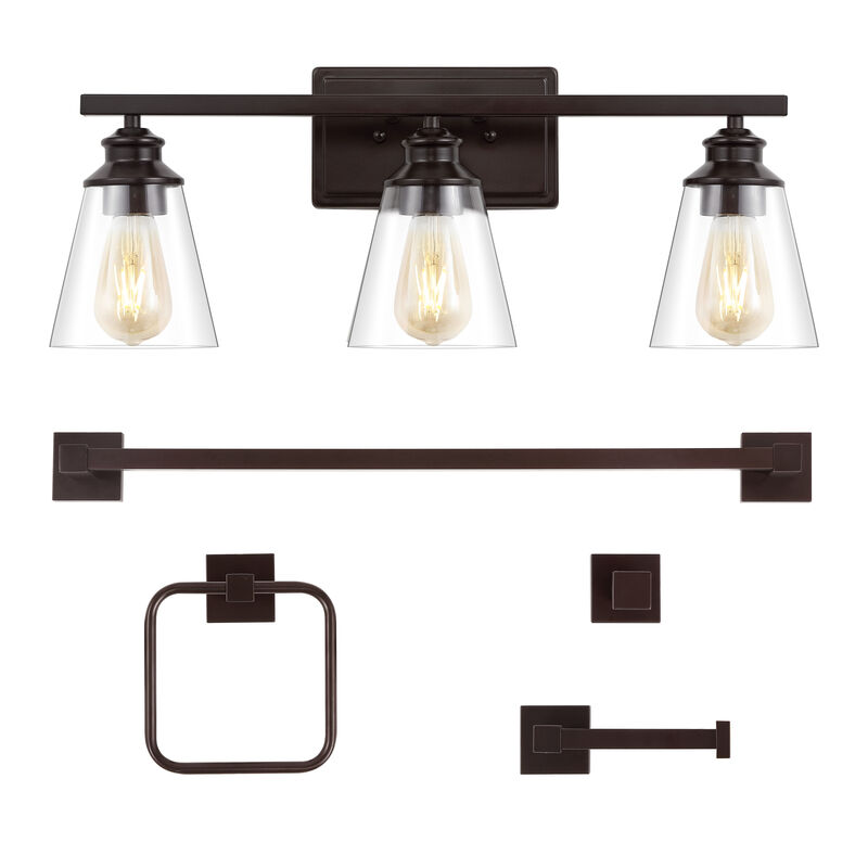 Arlo 22.88" 3-Light Vintage Classic Vanity Light with Bathroom Hardware Accessory 5-Piece Set