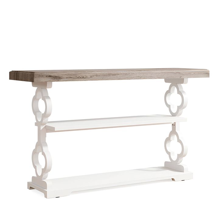 Entryway Sofa Table with Storage Shelves, Farmhouse Console Design-Grey