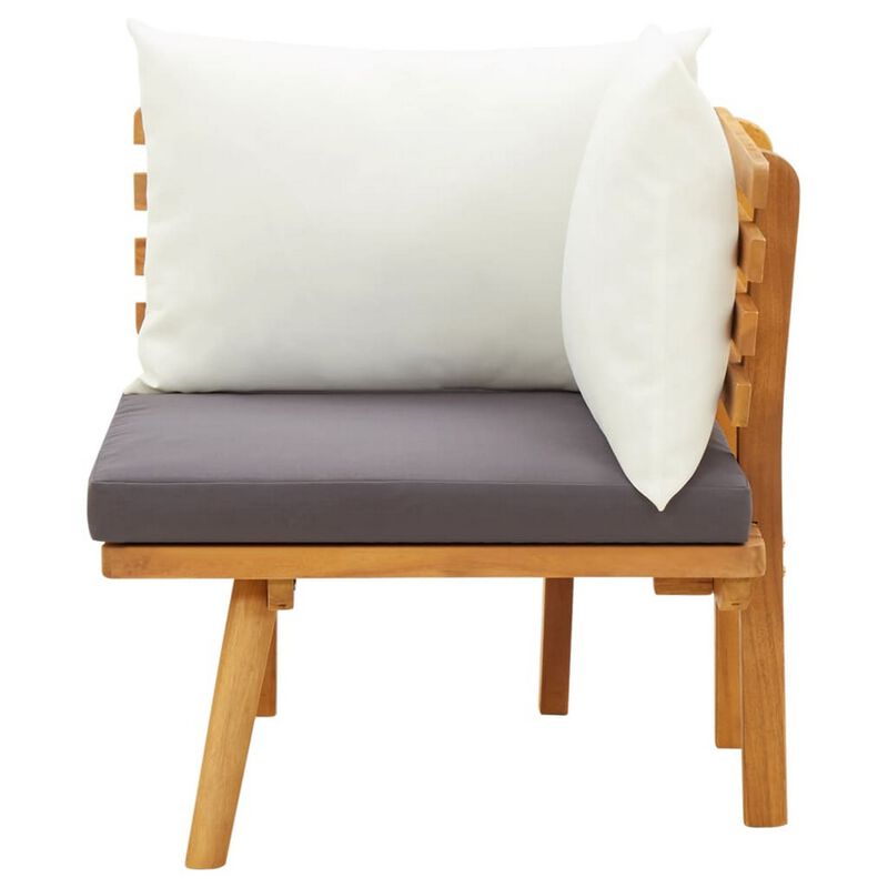 Roma Outdoor Modular Corner Chair, White Fabric, Solid Acacia Wood - Benzara