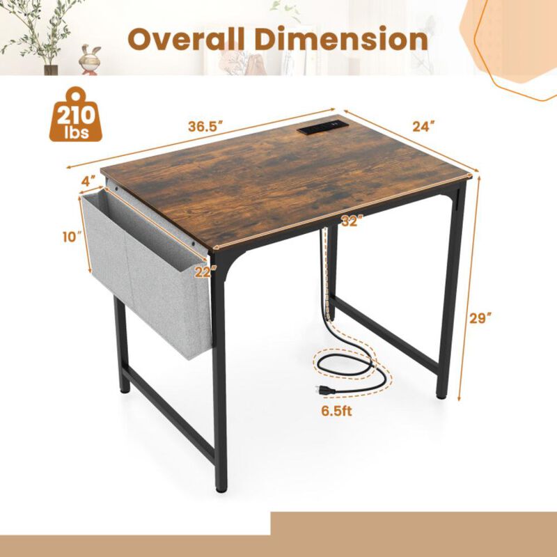 Hivvago Home Office Desk with Charging Station Storage Bag and Headphone Hook