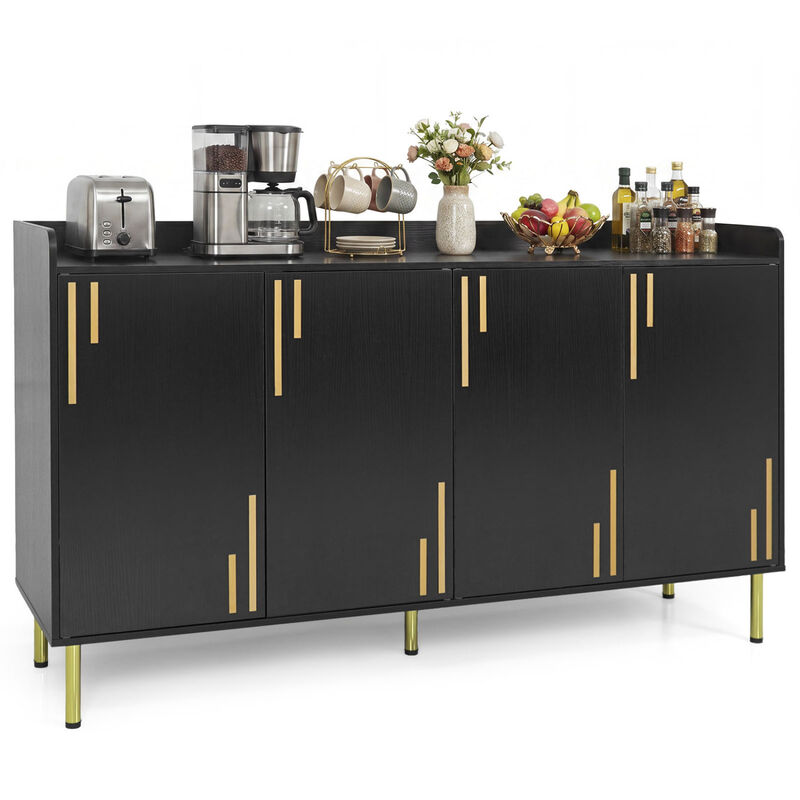 Modern 55 Inch Credenza Buffet Cabinet with 4 Doors Metal Legs Storage image number 6