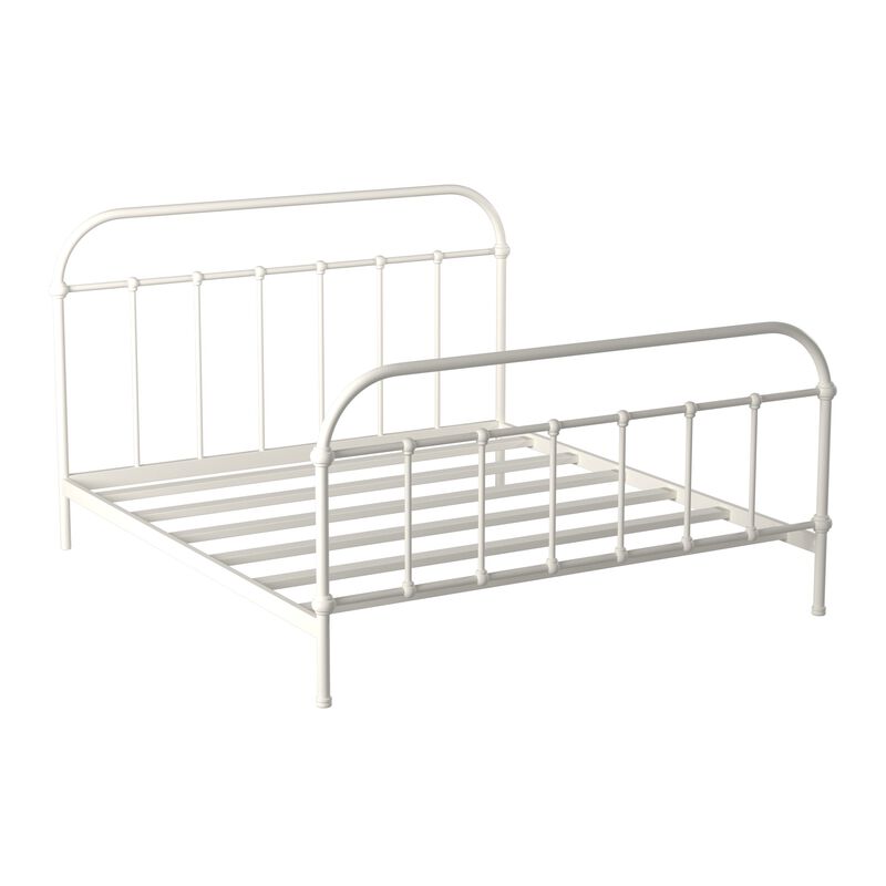 Powder Coated Metal Eastern King Platform Bed, White - Benzara