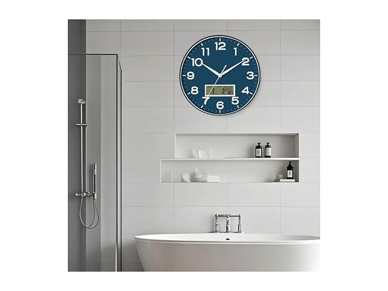 LCD Display Perpetual Calendar Temperature Wall Clock 12 Inch Silent Non Ticking image number 2