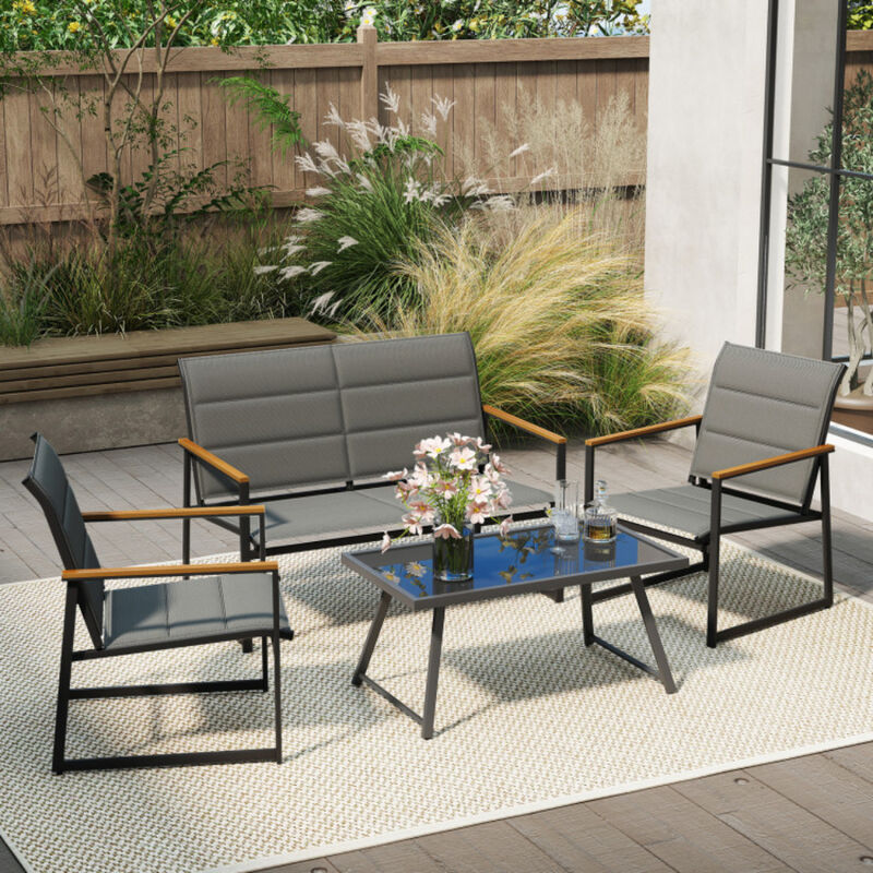 All-Weather Outdoor Patio Set &ndash; 4-Piece Lounge Furniture with Loveseat & Glass Table