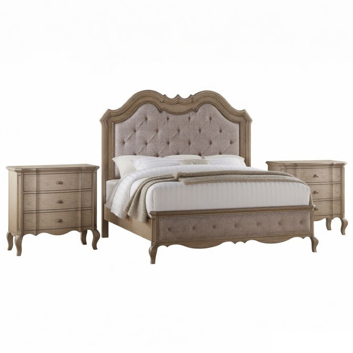 Queen Size Bedroom Set, Brown Finish, Storage Bed with Drawers, 3-Piece Set with Bed and Two Nightstands