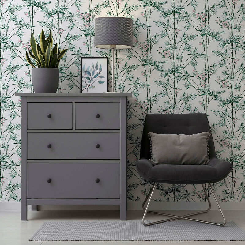 Ayumi White Glitter Bamboo Wallpaper image number 3