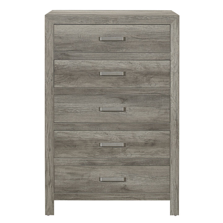 Transitional Aesthetic Weathered Gray Finish Chest with Drawers Storage Wood Veneer Rusticated Style Bedroom Furniture