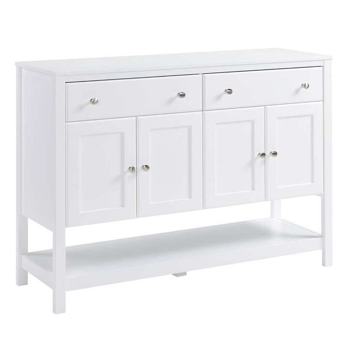 HOMCOM 47" Coffee Bar Cabinet, Sideboard Buffet Cabinet, Accent Kitchen Cabinet with Adjustable Shelves and Drawers for Living Room, White